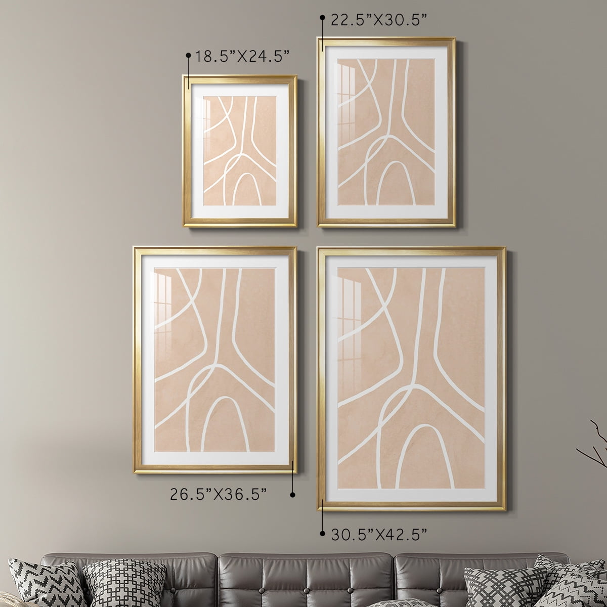 Wexford Home Clean Contour III Premium Framed Print, 30.5" x 42.5" - Ready to Hang, Gold (Set of 2)