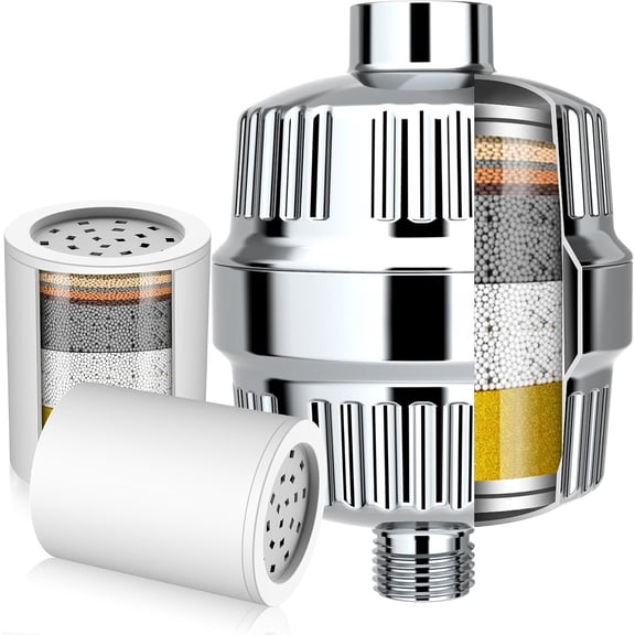 20 Stage Shower Filter with KDF-55 for Hard Water, High Output Water Filter with 2 Replaceable Cartridges - Removing Chlorine and Harmful Substance, Chrome
