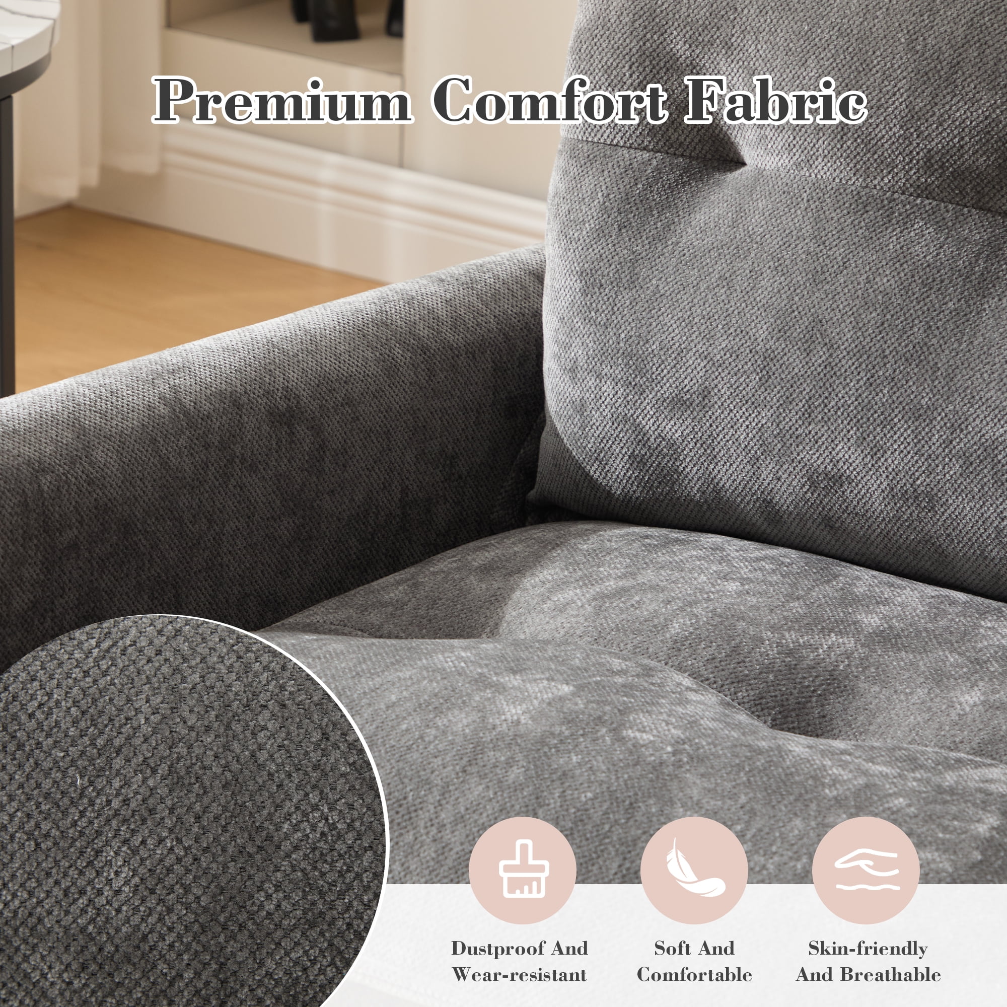 MOONMISS Chenille Upholstered 360°Degree Swivel Mid Century Modern Arm Chair for Living Room-Gray