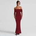 thumbnail image 4 of Women's Off Shoulder Corset Ruched Bodycon Formal Guest Dresses Maxi Dress for Wedding Cocktail Wine Red M, 4 of 10