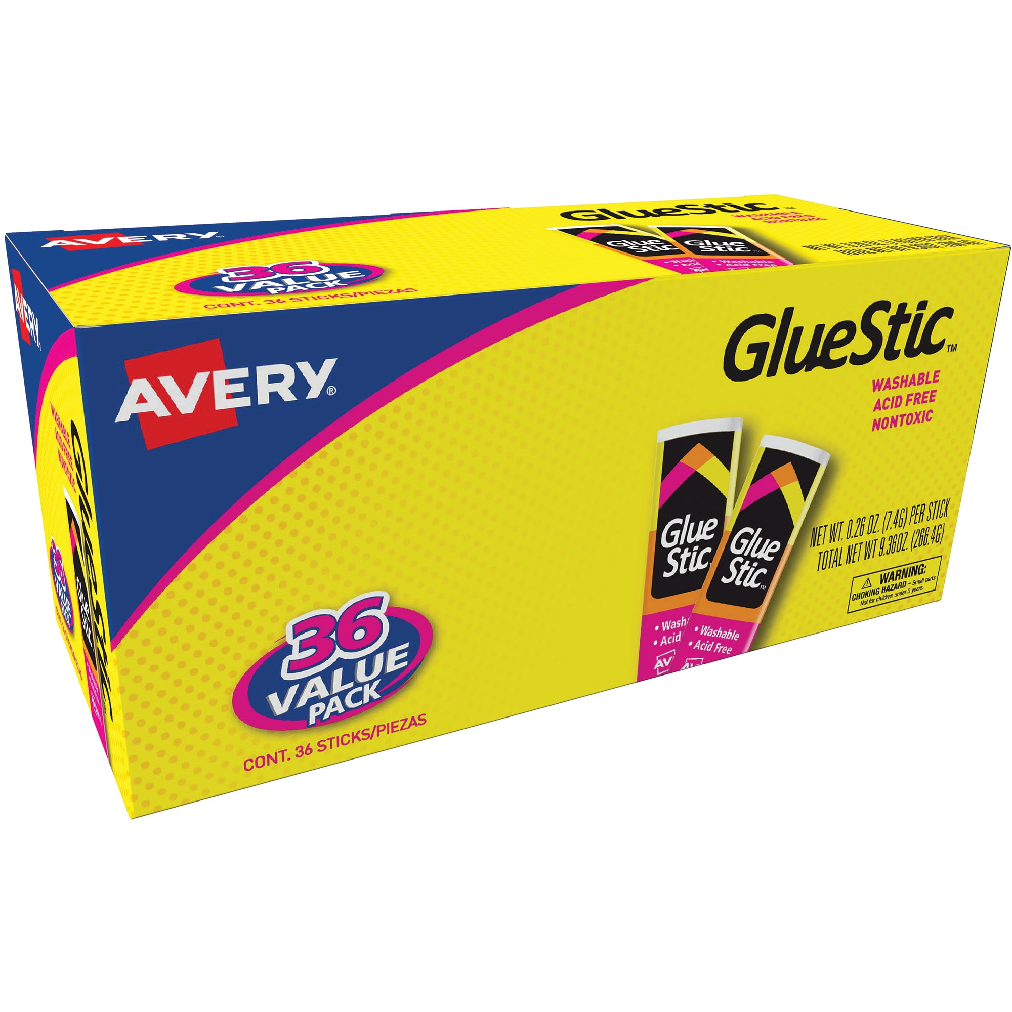 Avery Glue Stic White, 0.26 oz., Washable, Nontoxic, Permanent Adhesive, 36 Glue Sticks 