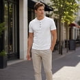 thumbnail image 2 of AZoiNM Men's Short Sleeve Henley Shirt, Slim Fit Casual Cotton T-Shirt with Button Placket, 2 of 12