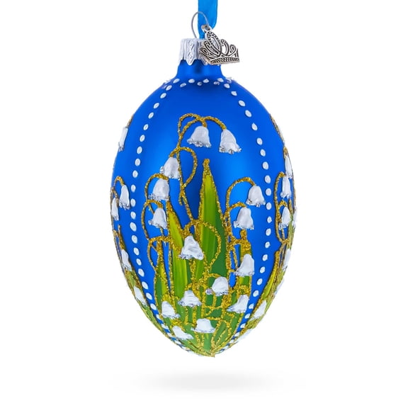 1898 Lilies of the Valley Royal in Blue Egg Glass Egg Christmas Ornament 4 Inches