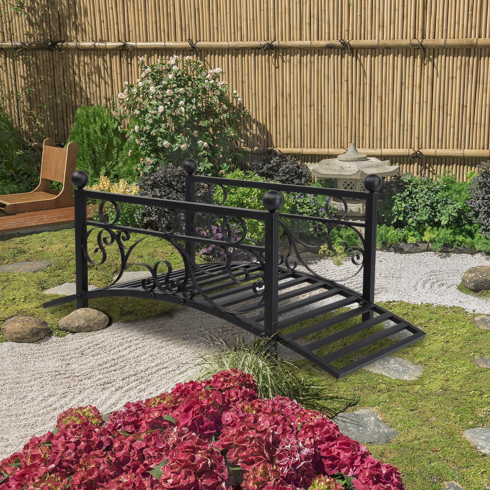 Garden With Round Iron Ball Flat Top Handrail Garden Iron Bridge Black