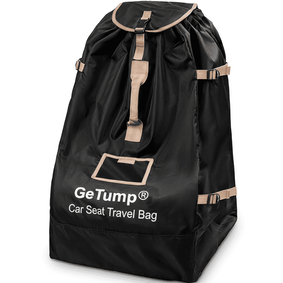 Car Seat Trvl Cover & Gate Chk Bag, Heavy-Duty 600D Waterprf Tear-Resist Carriage with Reinforced Seams, Pad Shldr Straps,Fits Convertible/Booster Seats,Lrg 35"x19"x19" Xtra Storage – Elegant Black