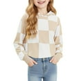 thumbnail image 2 of HAOTAGS Big Girls Hoodie Crop Tops, Plaid Hooded Sweatshirts Long Sleeve Pullover Top Beige 5 Years, 2 of 6