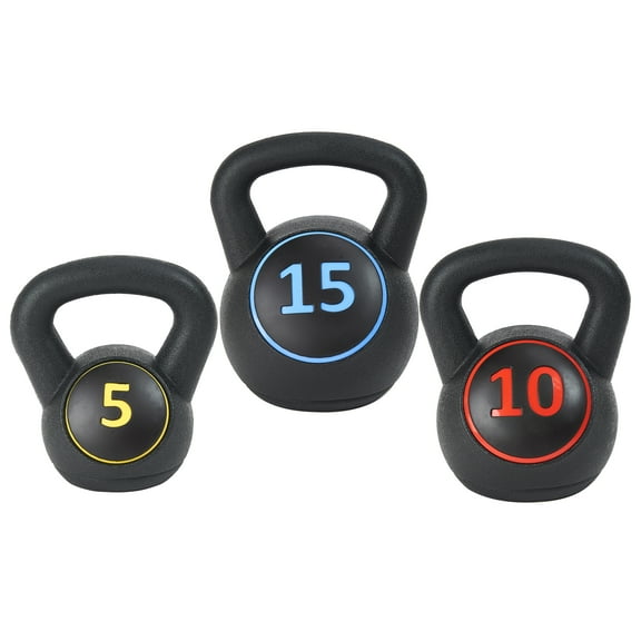 Everyday Essentials Wide Grip 3 Piece Kettlebell Exercise Fitness Weight Set, 30-45 lbs