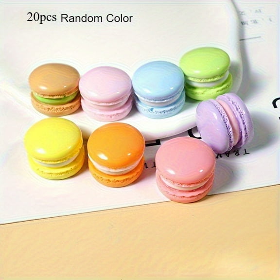 Vibrant Mixed Color Macaron Charms, Set of 20 - Realistic Plastic Mini Cake Decor with Glossy Finish for DIY Crafts, Dollhouse Food, Wedding & Birthday Party Displays, Resin-Like Texture