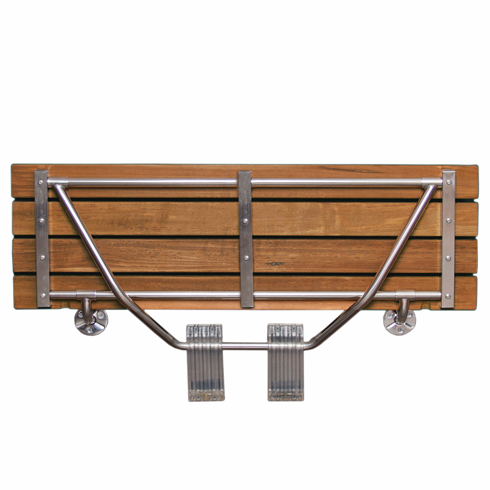 Clevr 36" Wall Mounted Double Folding Shower Bench Seat Teak Wood Modern Finished Chrome