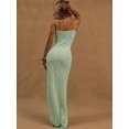 thumbnail image 3 of Green Sequin Knit Spaghetti Strap Fitted Maxi Dress For Holiday Spring Summer Beach Wedding Guest Elegant Night Out, 3 of 6