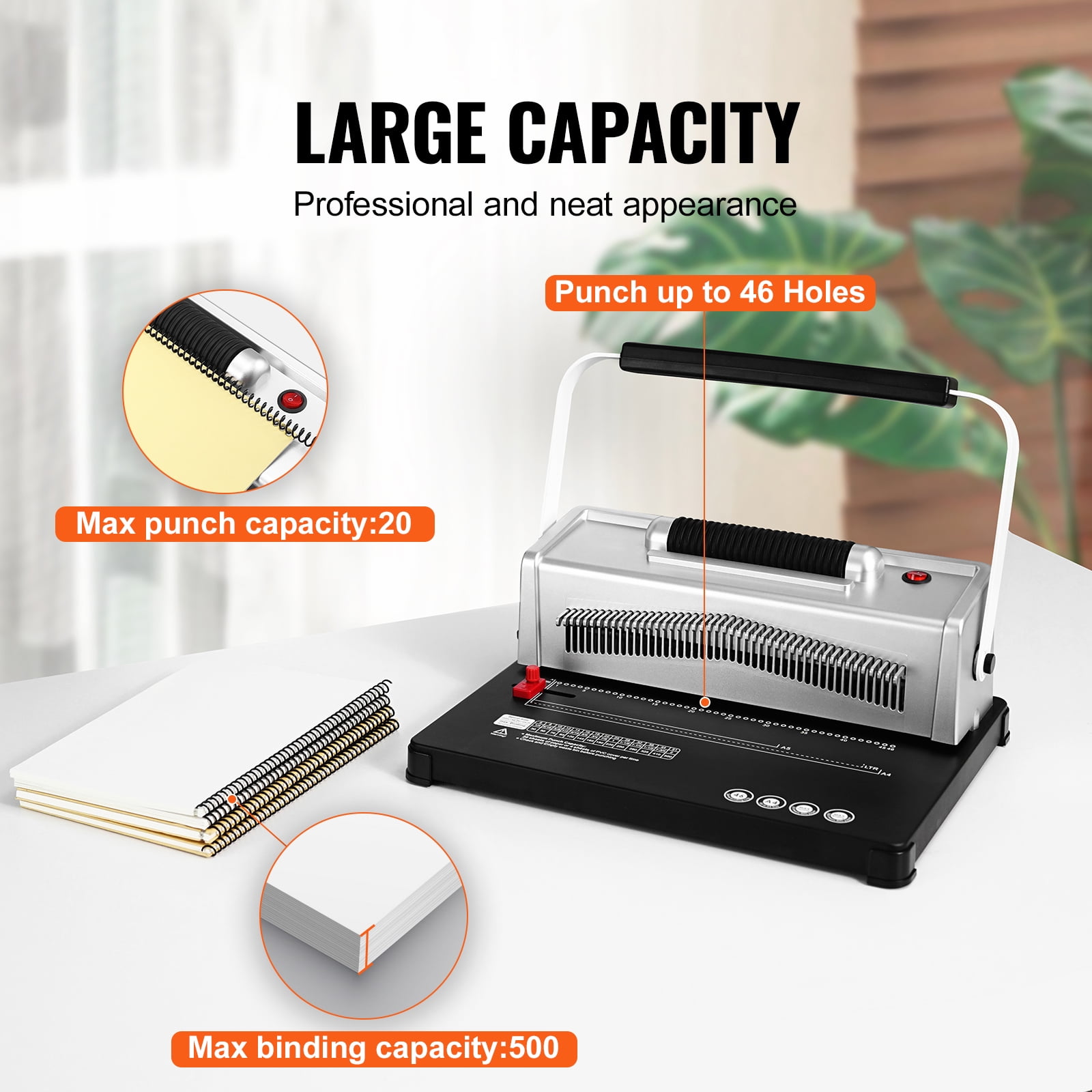 KFFKFF Spiral Coil Binding Device, Hand-Operated Book Creation Tool with Electrical Binding Feature, 46-Hole 500 Sheet Punch Binder, Includes 100pcs 5/16'' Coil Binding Spines