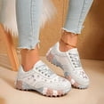 thumbnail image 4 of Dakaela Women's Rhinestone Walking Shoes Non Slip Sparkly Fashion Chunky Sneakers Lace up Workout Gym Casual Running Shoes Size 6-10 Silver, 4 of 8