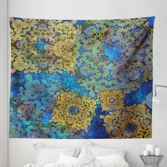 Moroccan Tapestry, Traditional Persian Motif Oriental Moroccan Effects Exotic Style Boho Design, Fabric Wall Hanging Decor for Bedroom Living Room Dorm, 5 Sizes, Pale Coffee Blue, by Ambesonne