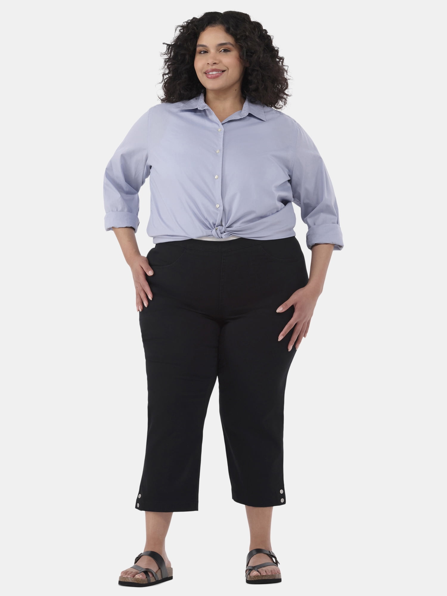JMS Just My Size by Hanes Women's Plus Snap Hem Pull On Cropped Pants, 23" Inseam, Sizes 0X-4X