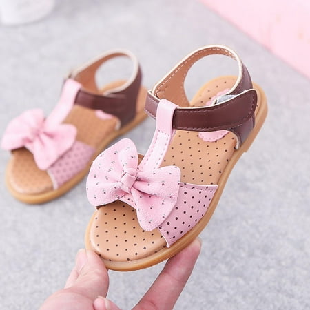 

Herrnalise Children Girls Sandals Princess Bowknot Flat Bottom Color Blocking Beach Shoes
