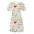 thumbnail image 4 of Summer Savings Clearance!Viikei Womens Dresses Clearance,Women's Short Sleeved Dress with Floral Print Round Neck Dress White M, 4 of 6