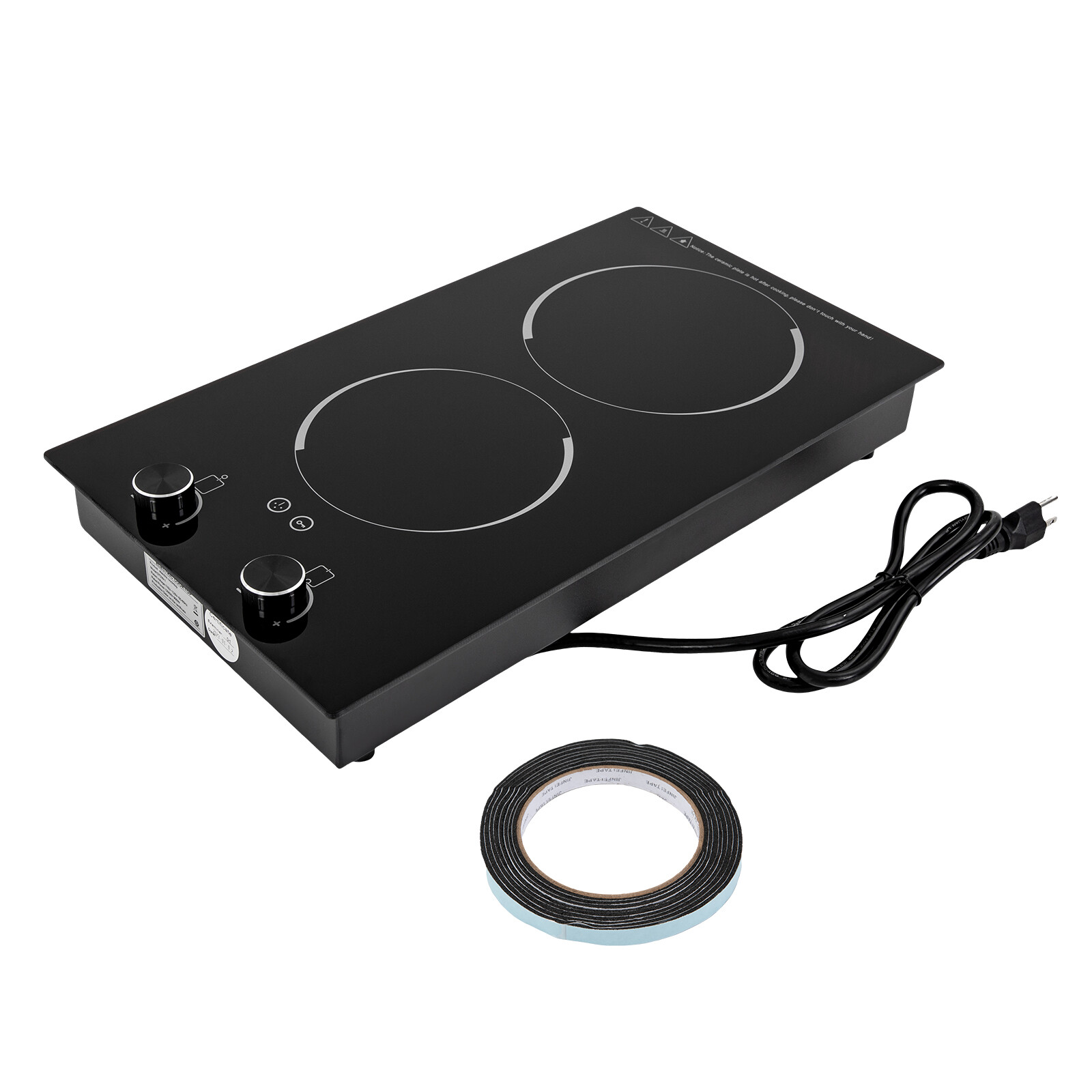 Double Induction Cooktop, 2100W Total Power with Dual Heating Zones, 9 Power Levels & Timer, for Kitchen and Commercial Use