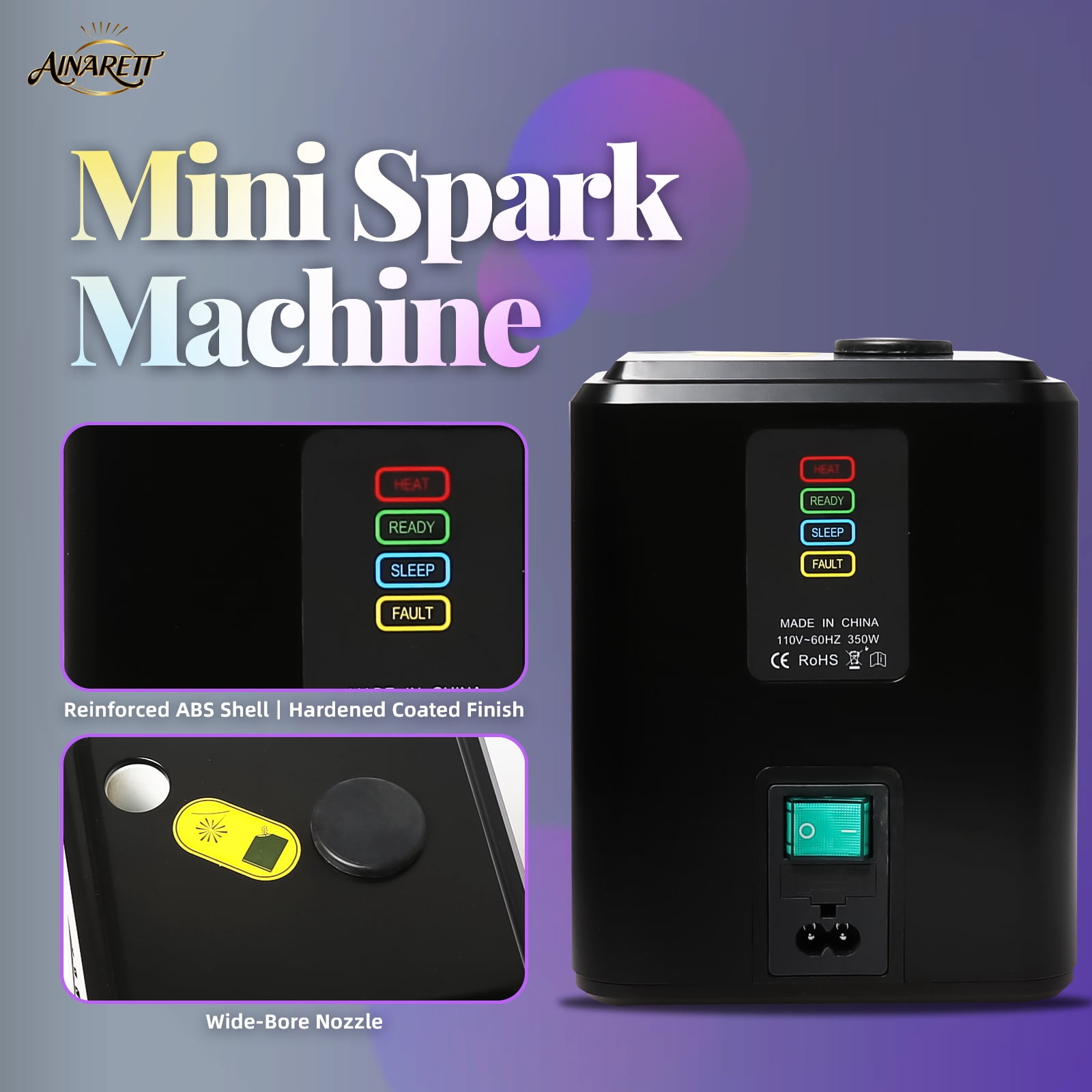 2PCS 350W Mini Cold Spark Machine, 2-3.5m Fountain Effect Portable Device with Auto Safety Cutoff - for Stage Wedding Party Events(Include 10pcs Consumables)