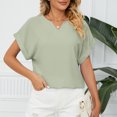 thumbnail image 6 of Women's Casual Cuffed Short Sleeve V Neck Office Blouse Solid Color Loose Fit Comfy Work Shirt Tops for Summer, 6 of 6