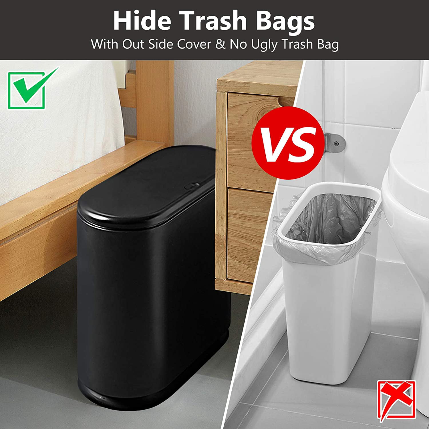 Trash Can Bin Kitchen Garbage Pull Out Plastic Waste Basket Bathroom Liners Bag 