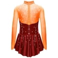 thumbnail image 2 of Doomiva Kids Girls Shiny Rhinestone Figure Skating Dress Long Sleeve Ballet Lyrical Dance Dress for Performance Orange&Burgundy 8, 2 of 5