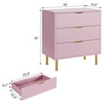 thumbnail image 6 of Pink Dresser with Gold Handles, Modern 3-Drawer Wood Chest with Large Drawers, Double Storage Organizer for Bedroom, Living Room, or Entryway, 6 of 6
