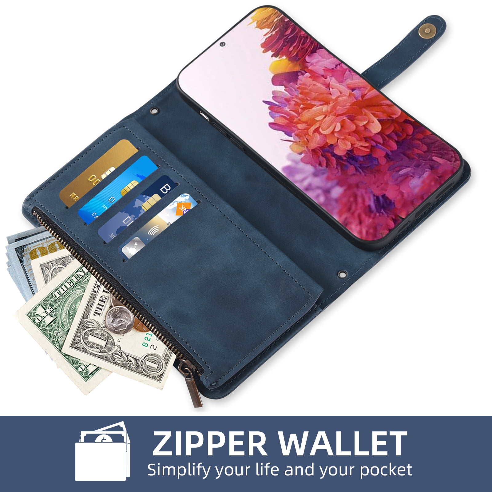 Asuwish Phone Case for Samsung Galaxy S20 FE 5G 6.5 inch Wallet Cover With Screen Protector Crossbody Flip Pattern Zipper Card Holder Cell S 20 EF UW 2022 S20FE5G S20FE 20S S2O Fan Edition 4G G5 Blue