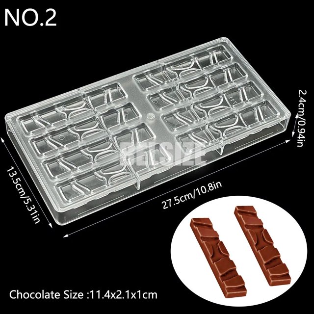Molde de Chocolate de tira larga, molde de barra de gargantilla de policarbonato de plástico, moldes para dulces, decoración de pasteles, sartén de confitería