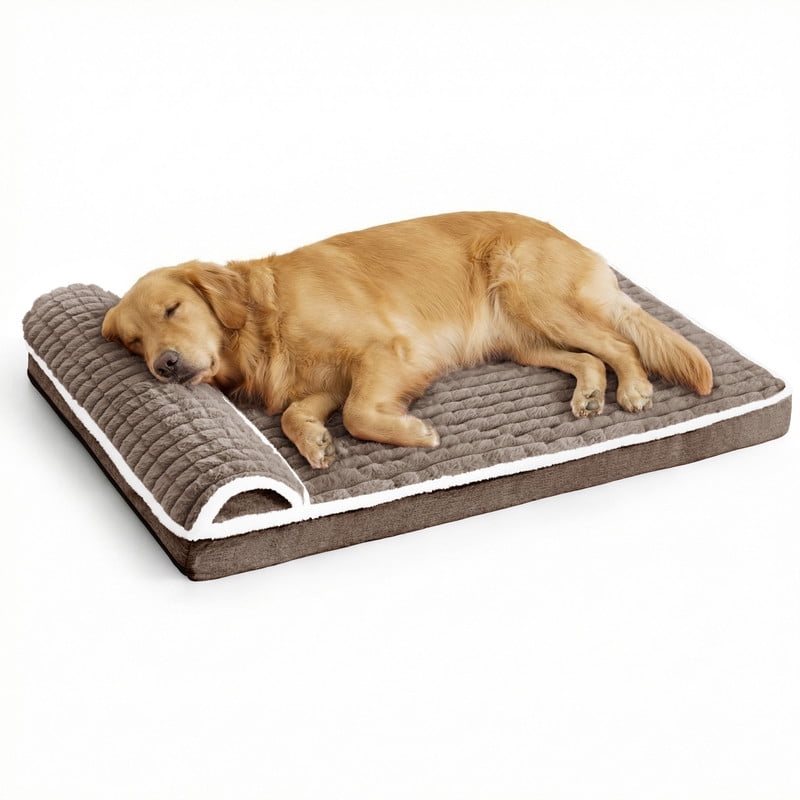 Exclusivo Mezcla Orthopedic Dog Bed with Head Pillow for Large Dogs, Removable and Machine-Washable Cover, 48"X30", Brown