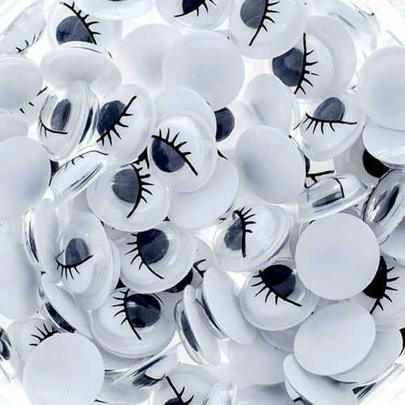 John Bead 500 Pcs 10mm Googly Wiggle Eyes with Eyelashes Paste On Black Craft Sticker Eyes for DIY Doll Making Supplies