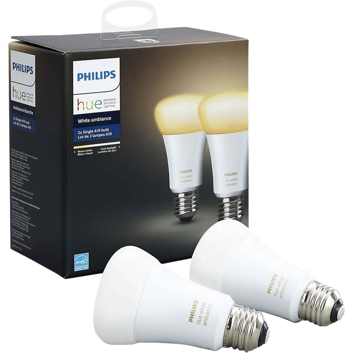 Compatible Bluetooth Pack de 2 Philips Hue White Ampoules LED Connectées E27