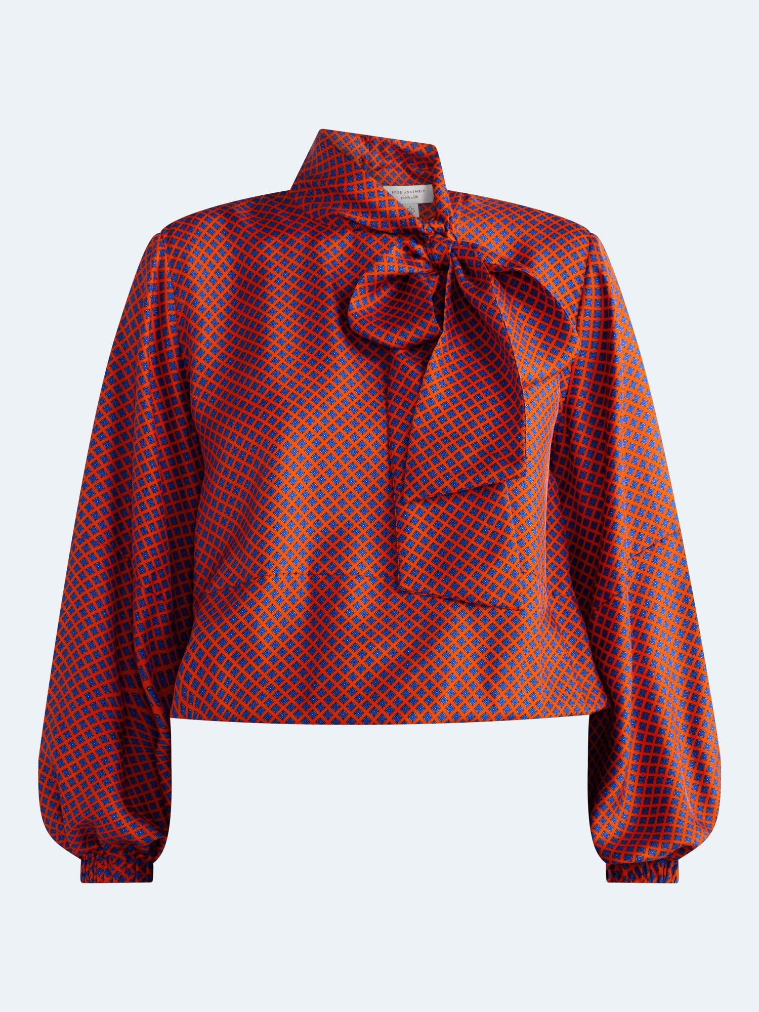 Free Assembly Women's and Women's Plus Silk Tie Neck Top with Long Sleeves, Sizes XXS-4X