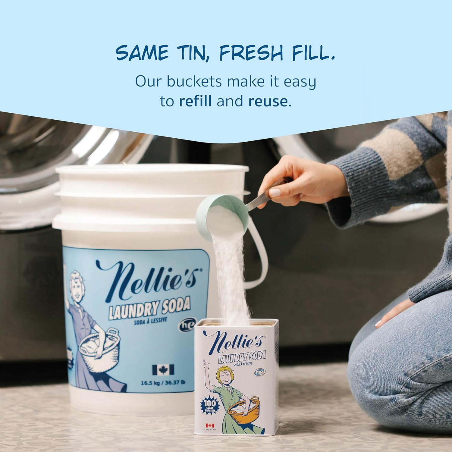 Nellie's Laundry Soda - Concentrated Laundry Detergent Powder - 100 Load Tin - Gentle on Skin and Environment - Fragrance-Free