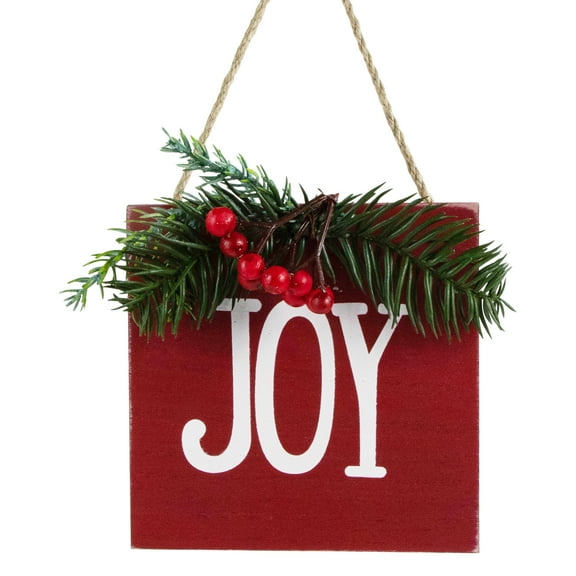 Northlight 7" Hanging "JOY" Christmas Wall Decor with Pine and Berries