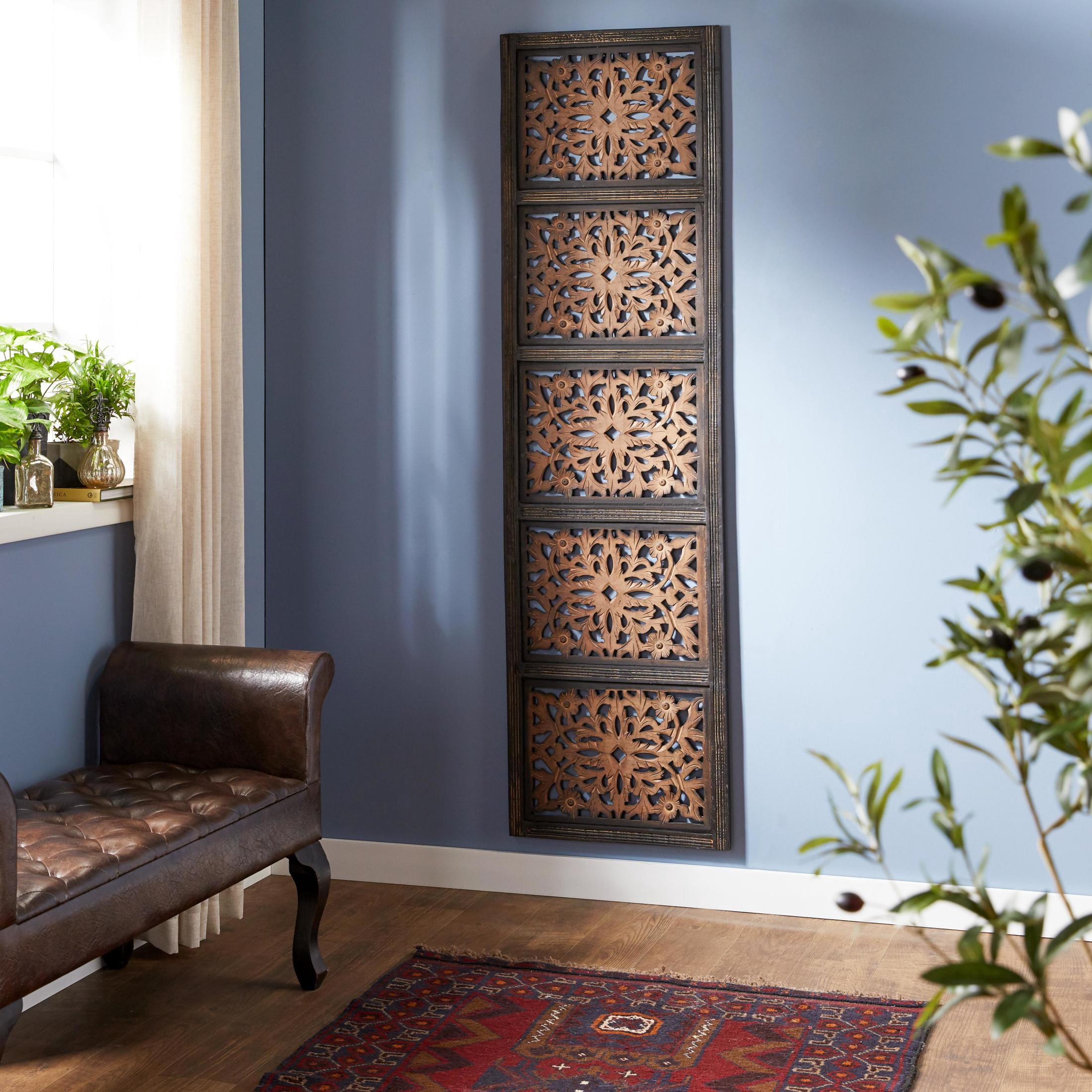 DecMode Brown Wooden Handmade Intricately Carved Floral Wall Decor