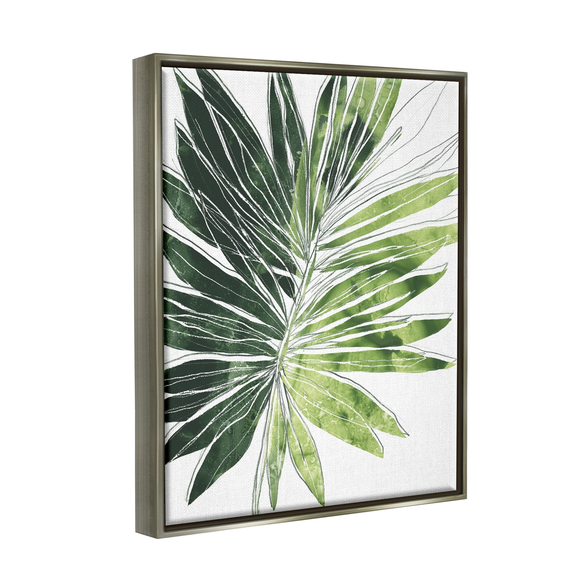 Stupell Industries Green Pop Palm Leaves Expressive Linework Luster Gray Framed Floating Canvas Wall Art, 24x30, by June Erica Vess
