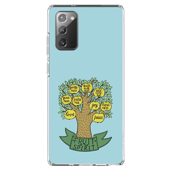 DistinctInk Clear Shockproof Hybrid Case for Samsung Galaxy Note 20 (6.7" Screen) - TPU Bumper, Acrylic Back, Tempered Glass Screen Protector - Fruit of the Spirith - Tree - Yellow Teal