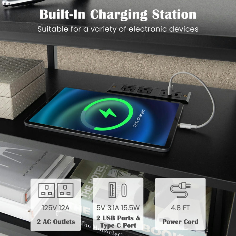 Finihen TV Stand, Entertainment Center, 3-Tier Corner TV Stand for TVs up to 65 Inches with Charging Station, for Living Room, Black Finihen TV Stand, Entertainment Center, 3-Tier Corner TV Stand for TVs up to 65 Inches with Charging Station, for Living Room, Black