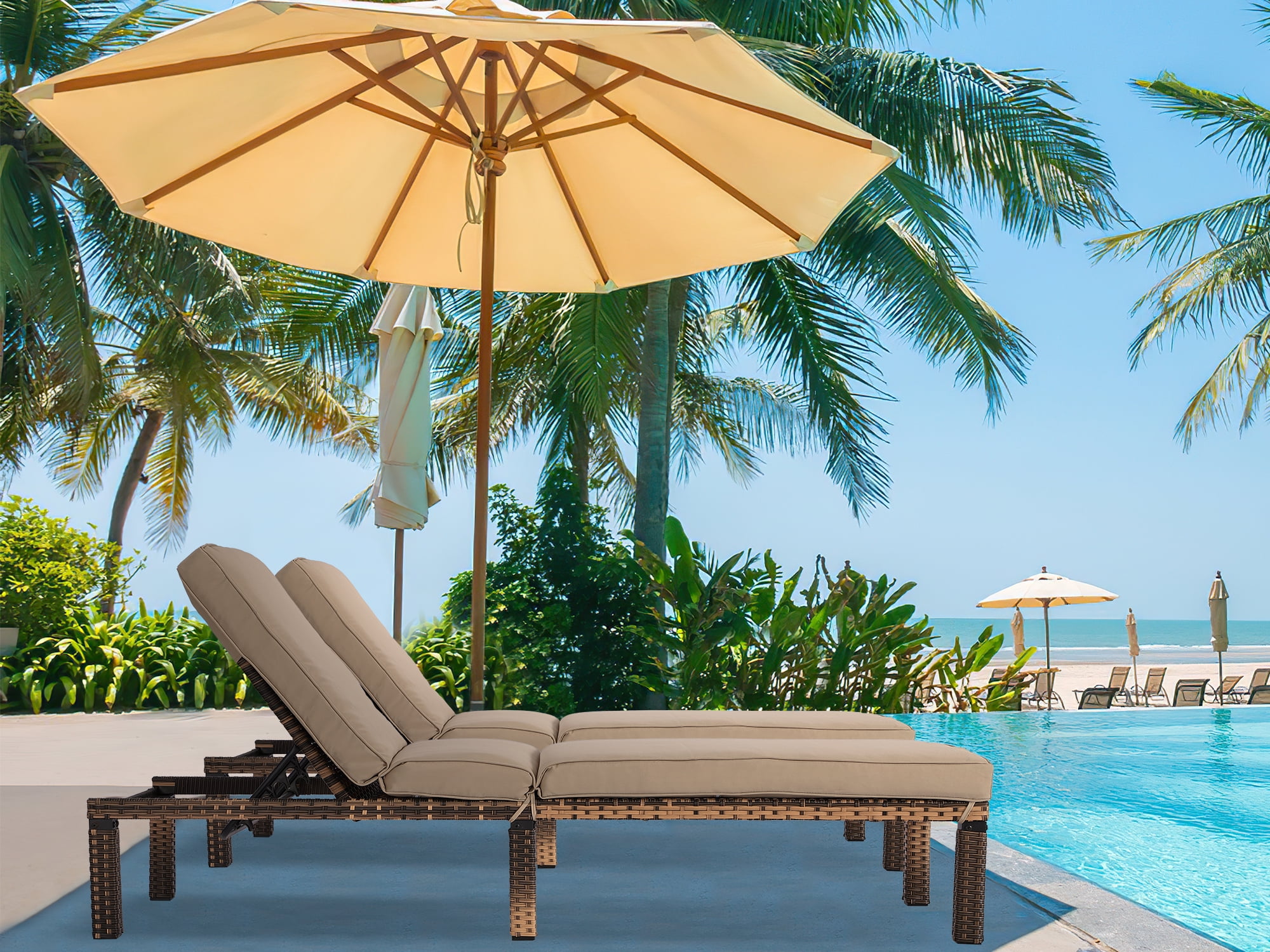 Magic Union Outdoor PE Rattan Chaise Lounge Chair Adjustable Wicker