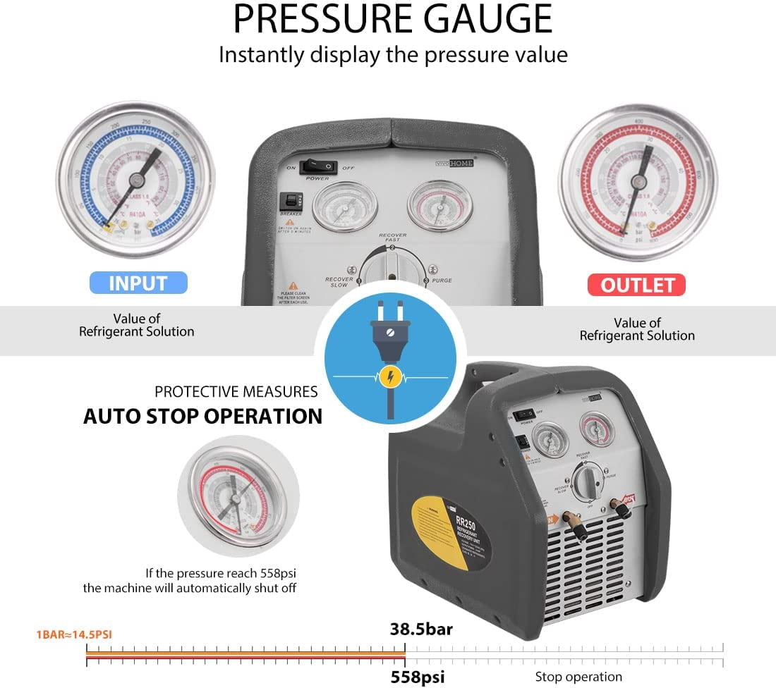 SPECSTAR 110-120V AC 60Hz 3/4HP Single Cylinder Portable Refrigerant Recovery Machine, Grey
