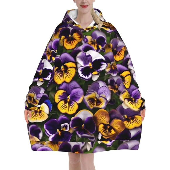 Pansy Perfection Print Print Cozy Oversized Warm Blanket Hoodie For Winter And Christmas Loungewear Gifts