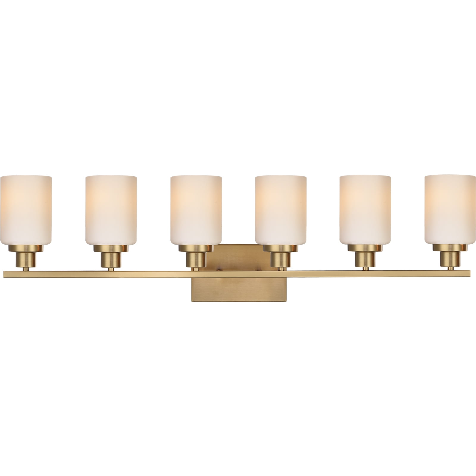 Melucee Modern Bathroom Light Fixtures, 6 Light Vanity Lights, Brass Wall Lamp with White Glass for Bathroom