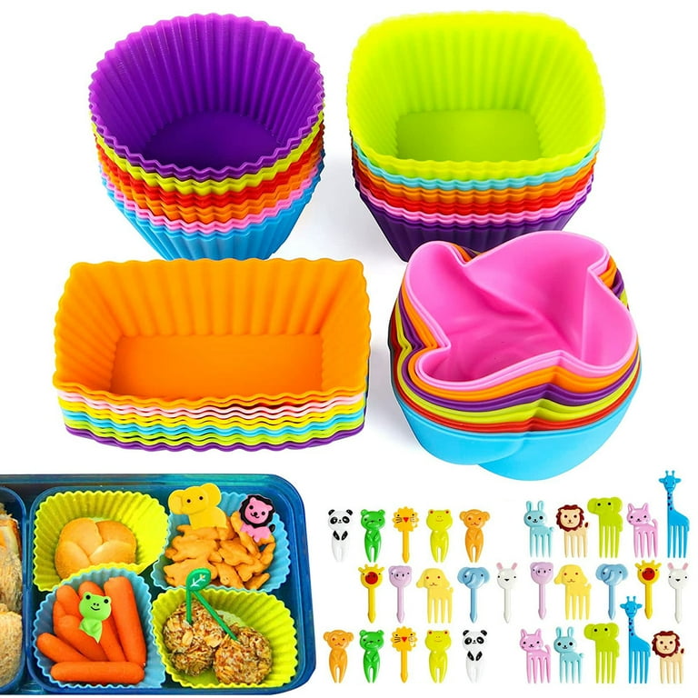 78Pcs Lunch Box Dividers with Food Picks Non-Stick Silicone Cupcake Liners  Heat Resistant Muffin Baking Cups Reusable Cake Molds Set Dishwasher Safe  for Home Kitchen Baking 