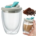 thumbnail image 2 of Insulated Double Walled Anti-Spill Glass Coffee Cups with Lid - Clear Glass Mugs Travel Mugs for Hot Tea, Coffee, Latte, or Cold Iced Drinks,250/350/450ml, 2 of 5
