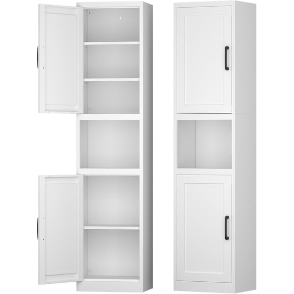 Tall Narrow Bathroom Storage Cabinet - Metal Pantry Cabinet, Slim Cabinet for Small Spaces, Bathroom, Kitchen, Living Room, Dining Room(16 inches Wide White)