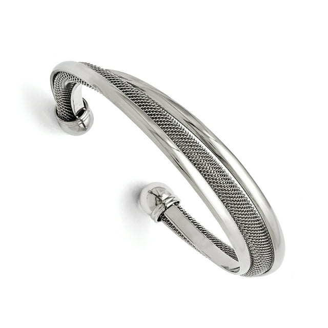 Stainless Steel Polished Mesh Twist Cuff Bangle Bracelet