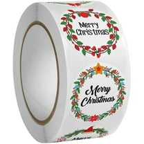 500 Pcs Merry Christmas Stickers, Winter Holiday Round Wreaths Labels Stickers for Gift Packing Cards Envelopes Party Supplies