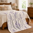 thumbnail image 6 of Lavender Sprigs And Ornamental Scrolls, Cozy Flannel Blanket for Lavender Art Enthusiasts, Vintage Botanical Watercolor Pattern Home Decor for Living Room and Bedroom, Housewarming Gift, 6 of 7