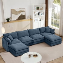 130.7 " Modular Sectional Sofa, U Shaped  Chenille Couch Set for Living Room, , Blue 4-Seater Comfy Cloud Couches with Movable Ottoman