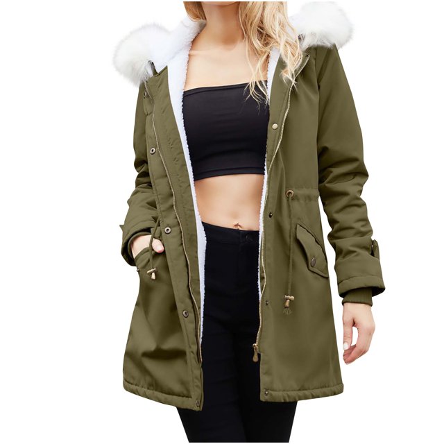 Yuyuzo Women's Winter Jackets Long Sleeve Hoodies Button Zip up Drawstring Waist Coats with Pockets Solid Color